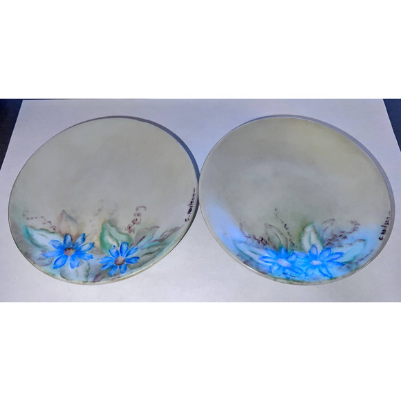 Vintage Handpainted Porcelain Candleholder, Saucers, Napkin Holder Rings, Signed - Picture 7 of 14